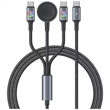 USAMS Huan Series SJ754 72W kabel USB-C na USB-C z vgrajenim magnetnim brezžičnim polnilnikom za pametno uro, črn, 1,2m