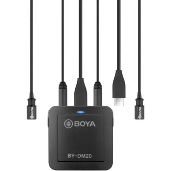 BOYA BY-DM20 dvokanalni digitalni stereo kondenzatorski mikrofon s povezljivostjo USB-C, Lightning in USB-A, vsesmerni, 25 Hz–20 kHz, za iOS, Android, Windows, Mac