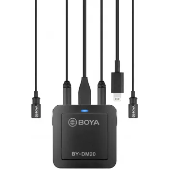 BOYA BY-DM20 dvokanalni digitalni stereo kondenzatorski mikrofon s povezljivostjo USB-C, Lightning in USB-A, vsesmerni, 25 Hz–20 kHz, za iOS, Android, Windows, Mac