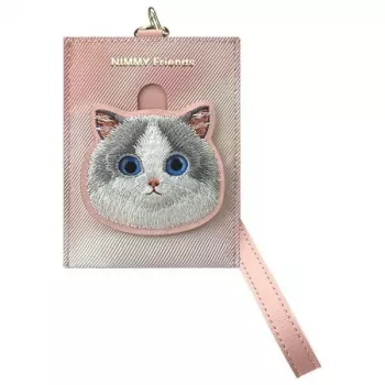 NIMMY Big Eyed Pet 2.0 mačka roza PU usnjen držalo za kartice denarnica s 6 predali za kartice, predal za kovance in zadrgo