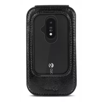 Doro Case L20/L30/2800/2820/2880/E20/E22/E30 - črna PU usnjen ovitek z predalom za kartice in stojalom
