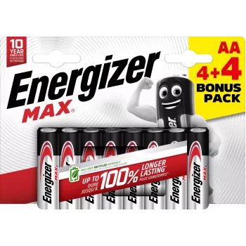 Energizer Max AA alkalne baterije, 1,5 V, paket 8 (4+4)
