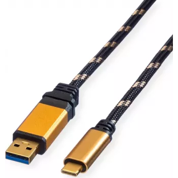 ROLINE GOLD kabel USB 3.2 Gen 1 USB-A na USB-C, 1m, črn, pozlačeni konektorji
