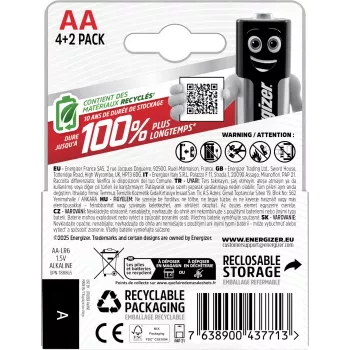 Energizer Max AA alkalne baterije, 1,5 V, paket 6 (4+2)