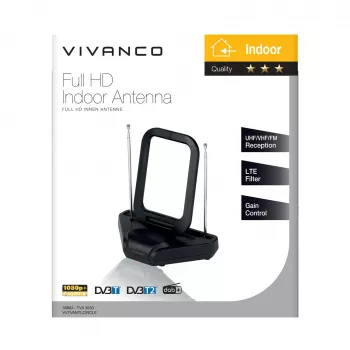 Vivanco VVTVANTLCIRCLE sobna antena DVB-T/T2 aktivna z ojačitvijo 28 dB, črna