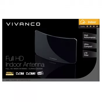 Vivanco VVTVANTMCIRCLE notranja antena za DVB-T/T2 z ojačenjem 28 dB, filter LTE/4G/5G, podpora DAB/DAB+, črna