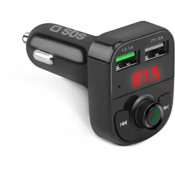 SBS TECARFM2USB Bluetooth FM-oddajnik s funkcijo prostih rok in dvojnim polnjenjem prek USB