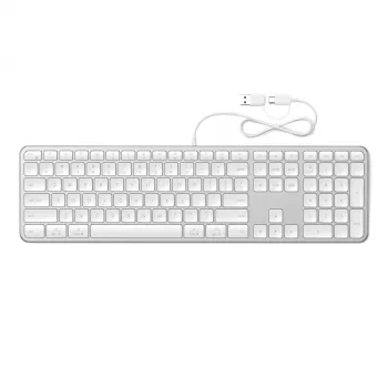 Satechi Slim LX3 žična tipkovnica z osvetlitvijo ozadja in numerično tipkovnico, USB-C/USB-A, stikalo za način Mac/Windows, srebrna