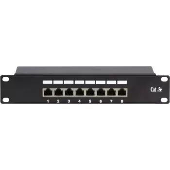DSIT DS-10Patch5-8FTP 10-palčna 8-portna FTP CAT 5e patch plošča, 1U vgradnja v omare, oklopljen RJ45, LSA+ IDC, črna