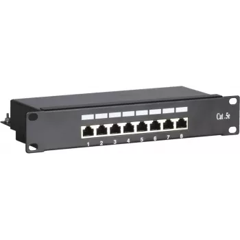 DSIT DS-10Patch5-8FTP 10-palčna 8-portna FTP CAT 5e patch plošča, 1U vgradnja v omare, oklopljen RJ45, LSA+ IDC, črna