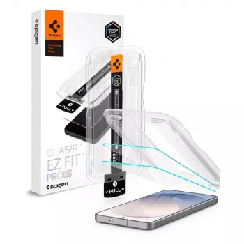 Spigen Glas.tR EZ Fit Pro AC 2-kratni paket kaljenega stekla za zaščito zaslona Samsung Galaxy S26 FE - prozorno, trdota 9H, okvir za samodejno poravnavo