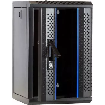 DSIT 9U 10-palčni stenski strežniški rack s steklenimi vrati, 312x310x486 mm, črn