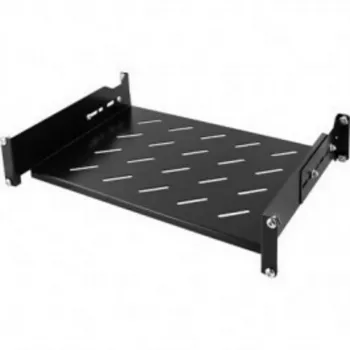 DSIT 19-palčna univerzalna nastavljiva polica za rack 350-590 mm globine, 30 kg obremenitve, prezračena, črna