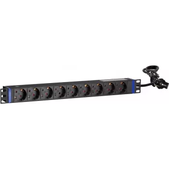 DSIT DS-9PDU 19 inch regalna enota za razdelitev napajanja - 9 vtičnic Schuko, 16A, 1U, črna