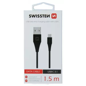 Swissten kabel USB-A na USB-C 3.1 Gen 1, 1,5 m, črn