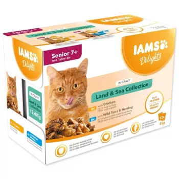 IAMS Delights Senior Land & Sea Collection v omaki – mokra hrana za mačke – 12x85g