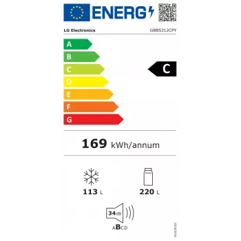 LG GBBS312CPY samostoječi kombinirani hladilnik z zamrzovalnikom, Total No Frost, nerjavno jeklo, energijski razred C, 333L