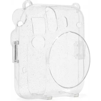 Ovitek Fujifilm Instax Mini 12 Glitter Cover, prozorna bleščeča torbica za fotoaparat z nastavljivim naramnim pasom, magnetnim zapiranjem in zaščito iz PU usnja in PVC, prilagojena za Instax Mini 12