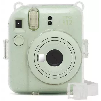 Ovitek Fujifilm Instax Mini 12 Glitter Cover, prozorna bleščeča torbica za fotoaparat z nastavljivim naramnim pasom, magnetnim zapiranjem in zaščito iz PU usnja in PVC, prilagojena za Instax Mini 12