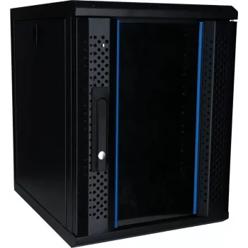 DSIT 9U 10-palčni stenski strežniški rack s steklenimi vrati, 370x450x486 mm, črn