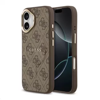 Guess Apple iPhone 17 PU usnje 4G zlati okvir MagSafe ovitek rjav