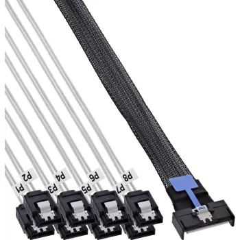InLine® MCIO x8 razdelilni kabel na 8x SATA, 0,75 m