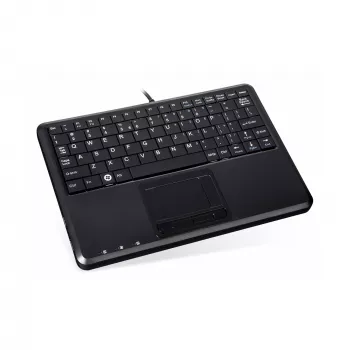 Perixx PERIBOARD-510 H PLUS UK mini USB tipkovnica z dotično ploščico in 2-portnim USB hubom, črna