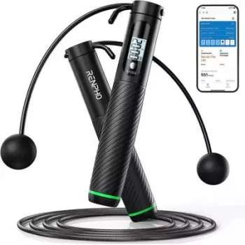 RENPHO pametna vrv za skakanje 2-in-1 R-Q008, Bluetooth 5.0, brezvrvični in vrvični način, LED zaslon, nastavljiva dolžina, polnjenje USB-C, črna