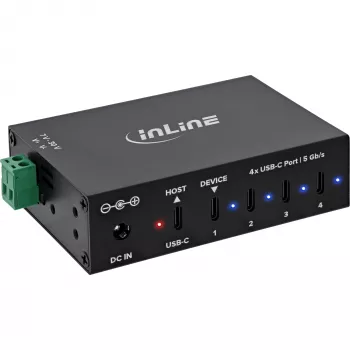 DELOCK InLine® industrijsko USB 3.2 Gen.1 vozlišče, USB-C, 4 vrata, z napajalnikom