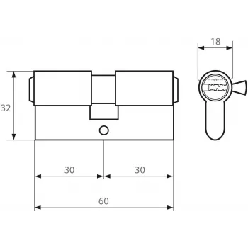 PSG 63.63030.MC evroprofilni dvostranski cilinder, medenina, črn, 30/30 mm