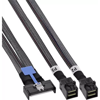 InLine® kabel MCIO x8 na 2x MiniSAS-HD SFF-8643, 0,5 m, črn