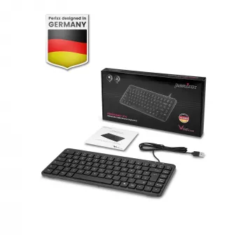 Perixx PERIBOARD-414 B DE žična mini USB tipkovnica, tihe tipke, nemška postavitev, črna