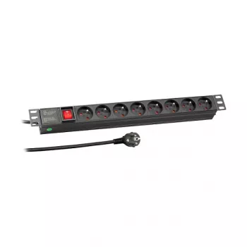 EFB Elektronik 19 inch 1U PDU za omarico, 8 francoskih vtičnic, vtič CEE 7/7, 16A, črn