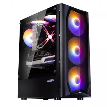 Zalman N4 Rev.1 ohišje Mid-Tower ATX s 6 ventilatorji ARGB, kaljeno steklo, črno