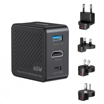 UNITEK P1242ABK01 GaN 3-v-1 potovalni polnilni hub 65W s 4K@60Hz HDMI, USB-A in USB-C