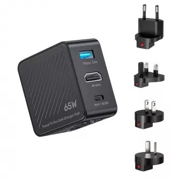 UNITEK P1242ABK01 GaN 3-v-1 potovalni polnilni hub 65W s 4K@60Hz HDMI, USB-A in USB-C