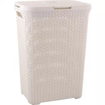Curver Style 60L košara za perilo z učinkom ratana v beli barvi