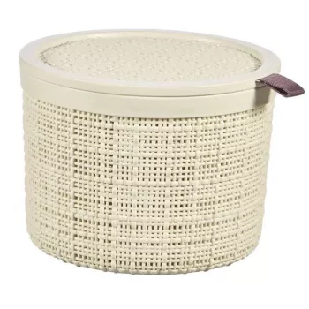 CURVER Jute okrogla košara za shranjevanje s pokrovom, 2L, krem, 17x13 cm