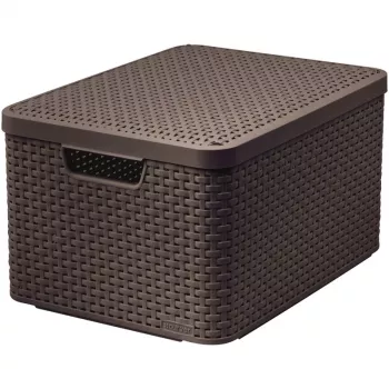 CURVER Style L škatla za shranjevanje s pokrovom, 43,6 x 32,6 x 23 cm, temno rjava, 32,67 L, zložljiva, za zlaganje, tkani ročaji