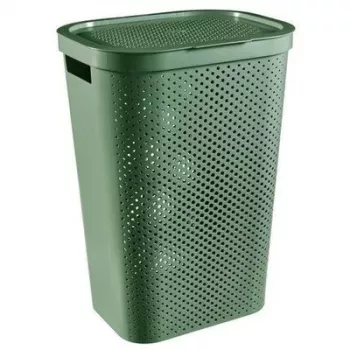 CURVER Infinity Recycled 60L škatla za perilo, zelena, 44x35x60 cm, prezračevana košara za perilo iz reciklirane plastike s pokrovom in ročaji