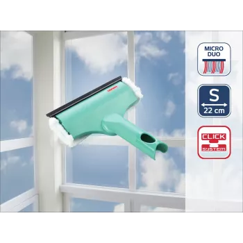 LEIFHEIT čistilo za okna in okvirje 3in1 Mini micro duo – 20 cm glava iz mikrovlaken z integriranim strgalom, združljivo s sistemom Click