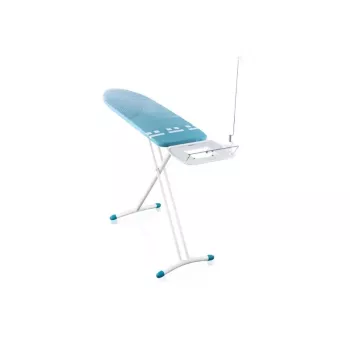 LEIFHEIT Air Board Express L Solid likalna deska 130x38 cm s tehnologijo Thermo-Reflect, višinsko nastavljiva 75-98 cm, zložljiva, oblika za ramena, nedrseče noge, odlagalna površina za likalnik, držalo za kabel, bela/modra