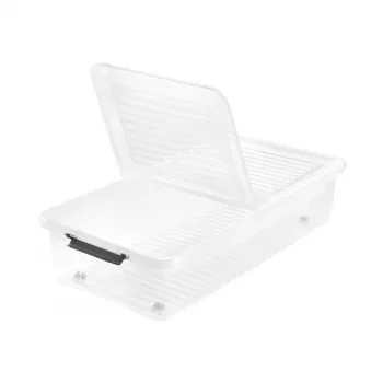 keeeper Leo shrambena škatla pod posteljo s pokrovom in kolesi, 53 L, prozorna, 77 x 58 x 16 cm