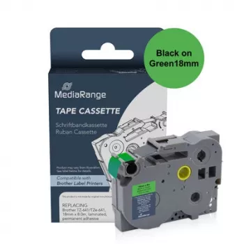 MediaRange kompatibilni laminirani trak z nalepkami Brother TZ-741/TZe-741, 18mm, 8m, črno na zelenem