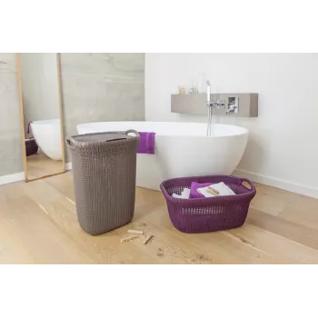 Curver Knit 57L košara za perilo s pokrovom, bela