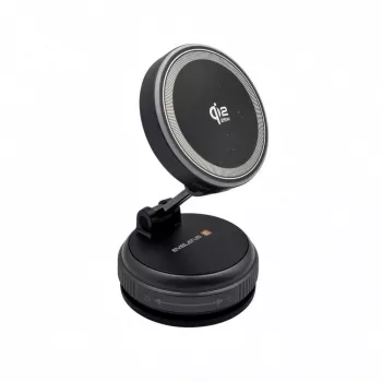 Evelatus Qi2 25W magnetni brezžični avtomobilski polnilnik s spiralnim kablom AutoSpring USB-C 1,2m, črn