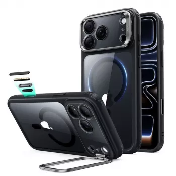 ESR Classic Hybrid ovitek s stojalom MagSafe za iPhone 17 Pro Max / 18 Pro Max, prozoren/črn