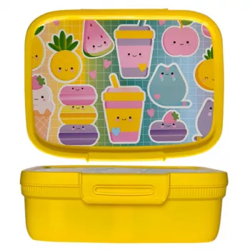 CURVER Snap Box pravokotna posoda za shranjevanje živil s pregradkom 1,8L rumena Kawaii