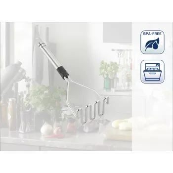 LEIFHEIT ProLine tlačilec za krompir 103032 – nerjavno jeklo 18/10, ergonomski črn ročaj, primeren za pomivalni stroj, 285 mm
