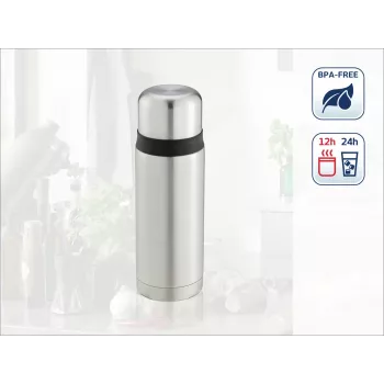 Leifheit Thermos Coco 0,75L vakuumska izolacijska steklenica, nerjavno jeklo z notranjo stekleno posodo, srebrna